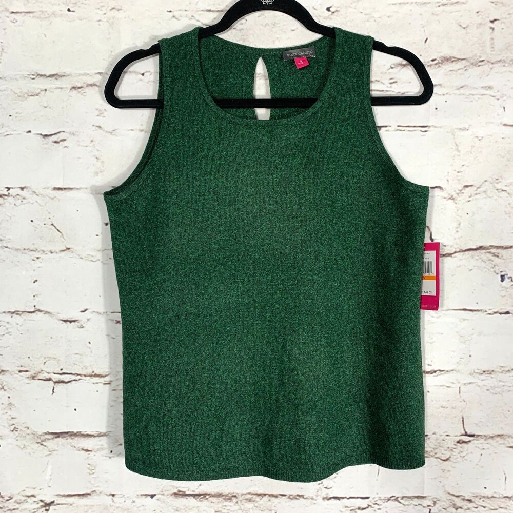 Vince Camuto Green Sleeveless Knit Top Size Small Classic Keyhole Lined Tank